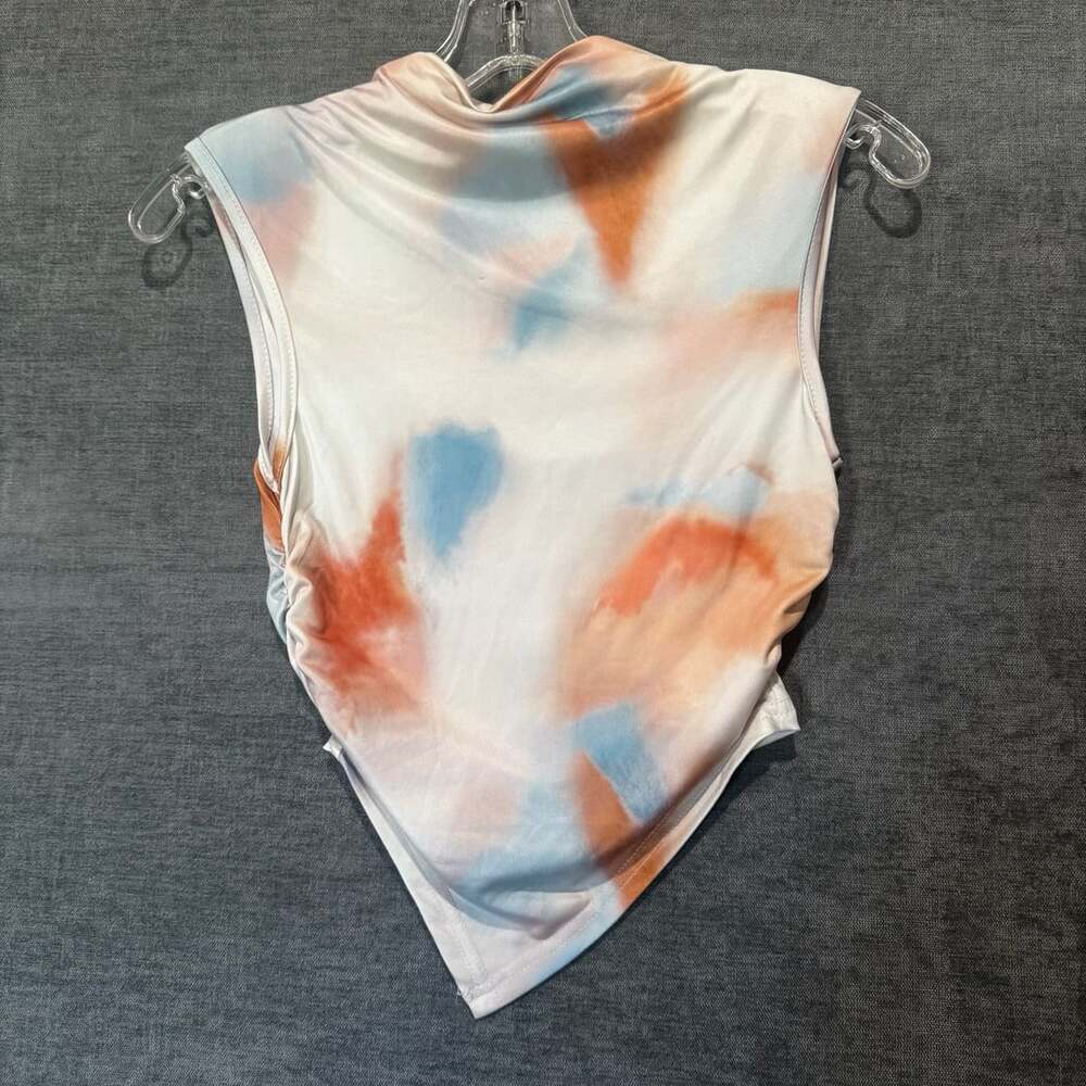 Unknown Brand Women's Size XS Pastel Tie Dye Mock Neck Ruched Asymmetrical Hem T
